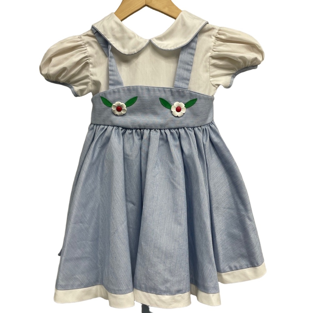Jayne Copeland Blue Smock Dress Peter Pan Collar Puff Pinafore Girls Dorothy